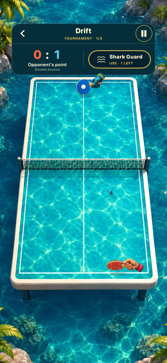 Shark Lagoon gameplay with a floating paddle above the water court